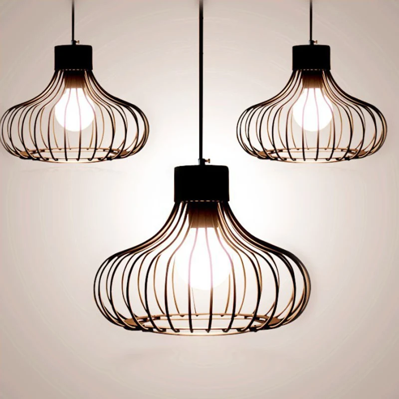 Metalen hangende plafondlamp industriële zwarte kooi schaduw woonkamer hanglamp Clearhalo