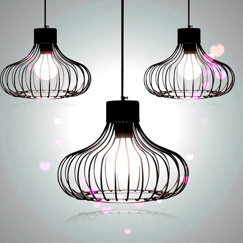 Metalen hangende plafondlamp industriële zwarte kooi schaduw woonkamer hanglamp Clearhalo