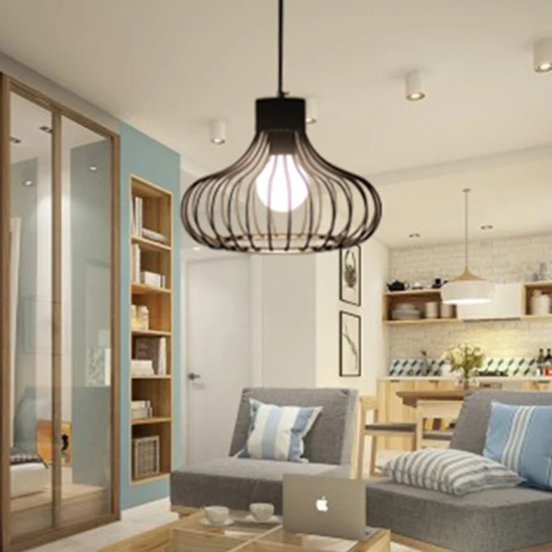 Metalen hangende plafondlamp industriële zwarte kooi schaduw woonkamer hanglamp Clearhalo