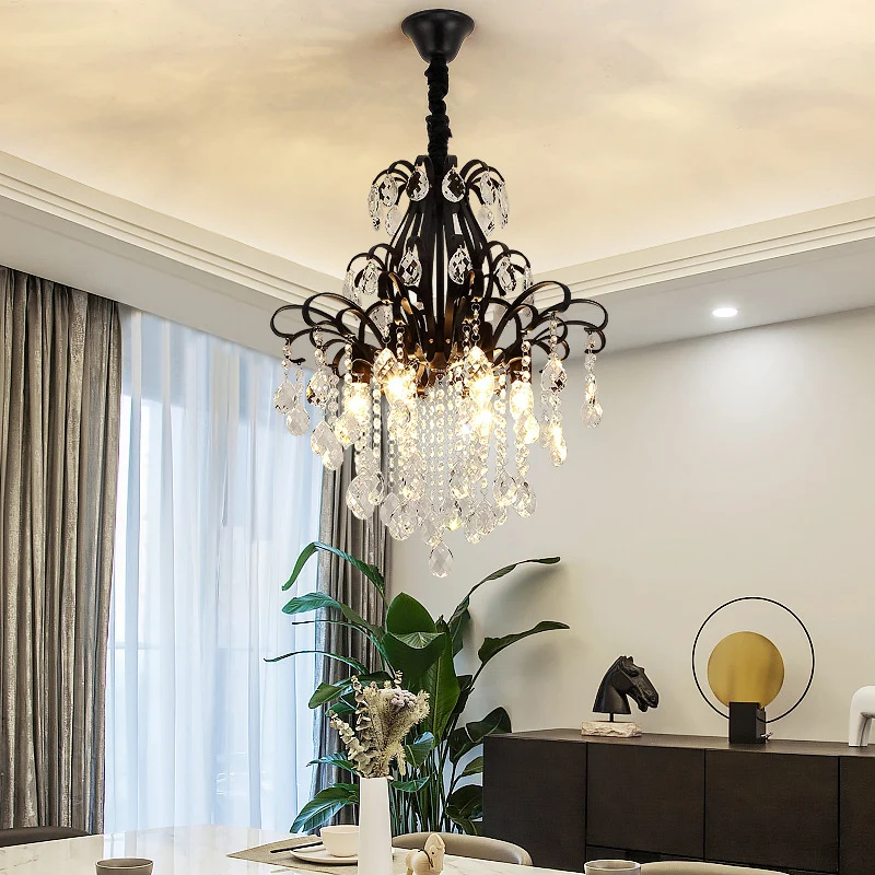 Metalen hangende takken Traditionele kroonluchterverlichting met kristallen drapering Clearhalo