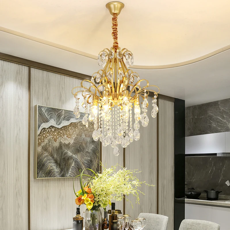 Metalen hangende takken Traditionele kroonluchterverlichting met kristallen drapering Clearhalo