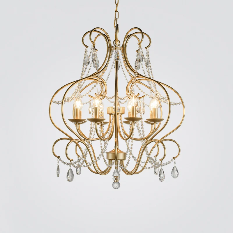 Metalen hanglamp met gebogen frame Klassiek 8-lichts woonkamer kristallen kroonluchter licht messing Clearhalo
