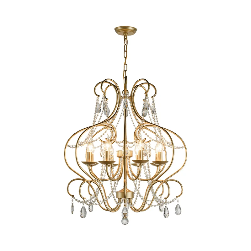 Metalen hanglamp met gebogen frame Klassiek 8-lichts woonkamer kristallen kroonluchter licht messing Clearhalo
