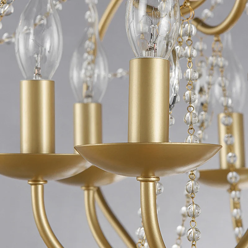 Metalen hanglamp met gebogen frame Klassiek 8-lichts woonkamer kristallen kroonluchter licht messing Clearhalo
