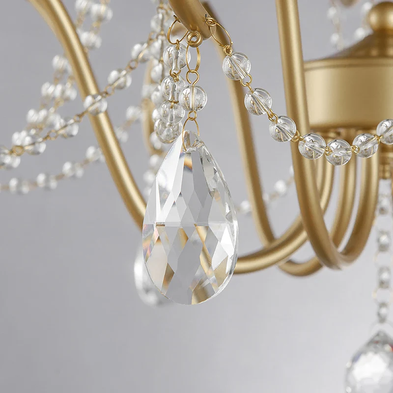 Metalen hanglamp met gebogen frame Klassiek 8-lichts woonkamer kristallen kroonluchter licht messing Clearhalo