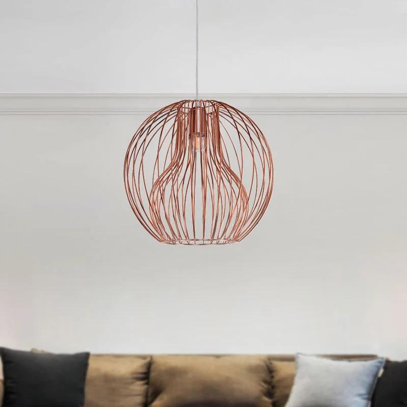 Metalen hanglamp met 1 kop, retrostijl zwart/wit, Global Eetkamerhanglamp met kooikap Clearhalo