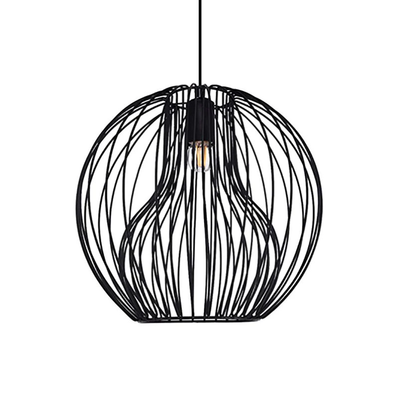 Metalen hanglamp met 1 kop, retrostijl zwart/wit, Global Eetkamerhanglamp met kooikap Clearhalo