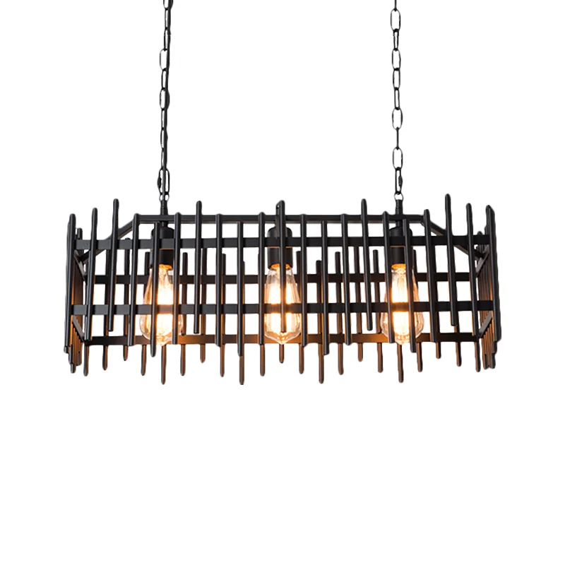 Metalen hekvormige eilandlamp met draadkooi Antieke stijl 3-lichts boerderij-eilandlamp zwart/roest Clearhalo