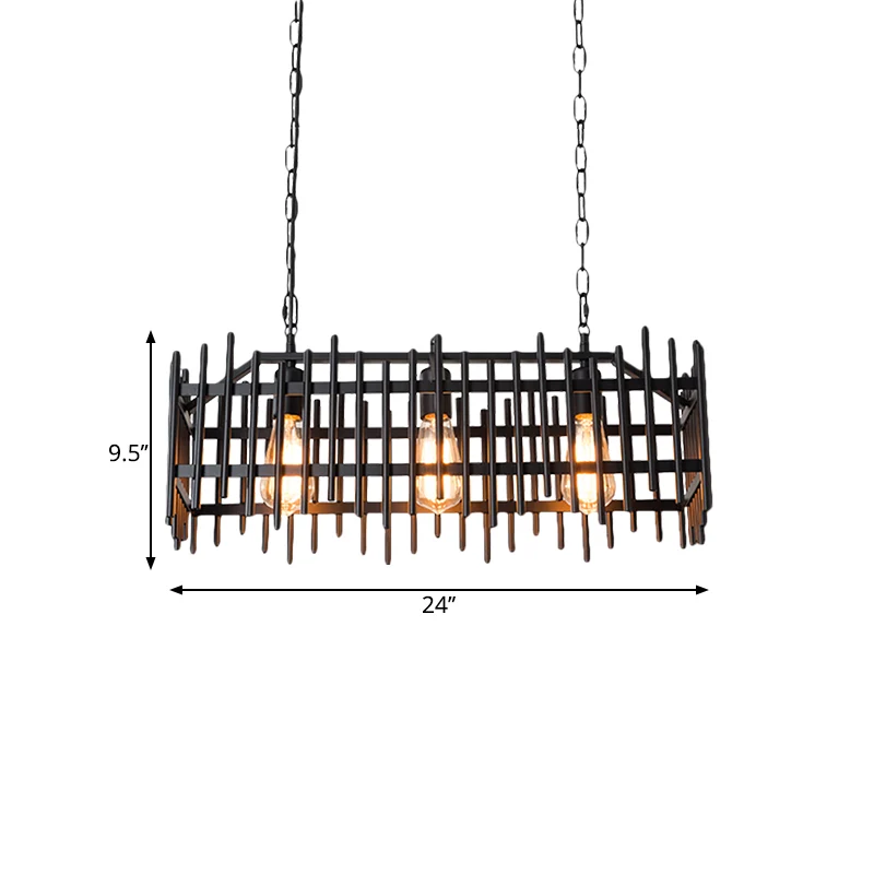 Metalen hekvormige eilandlamp met draadkooi Antieke stijl 3-lichts boerderij-eilandlamp zwart/roest Clearhalo