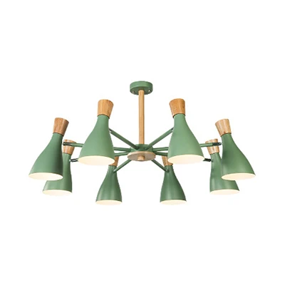 Metalen houten hoornvorm hangende plafondlamp 8 lampen hangende kroonluchter groen voor woonkamer Clearhalo