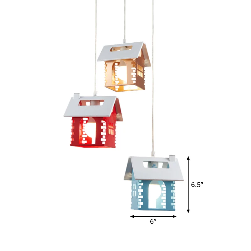 Metalen huisvorm multi-licht hanglamp Macaron 3-kops rood-geel-blauwe hanglamp Clearhalo