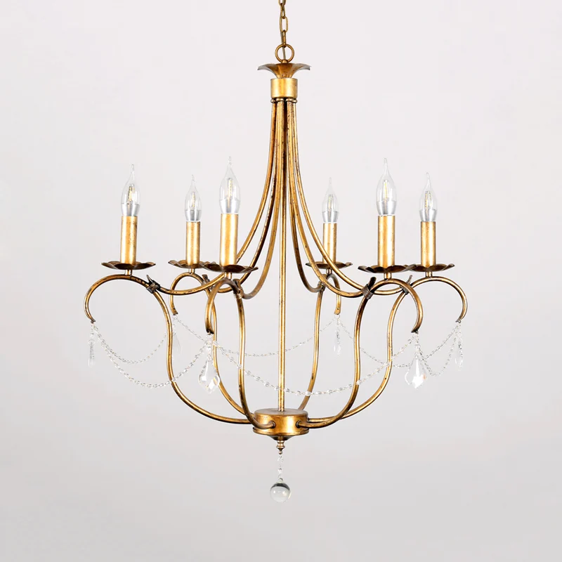 Metalen kaars kroonluchterlamp retro 6 lampen zilver/gouden hanger verlichtingsarmatuur met kristallen traan voor eetkamer...