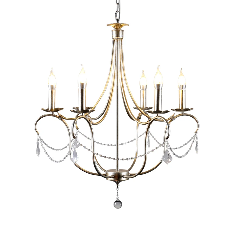Metalen kaars kroonluchterlamp retro 6 lampen zilver/gouden hanger verlichtingsarmatuur met kristallen traan voor eetkamer...