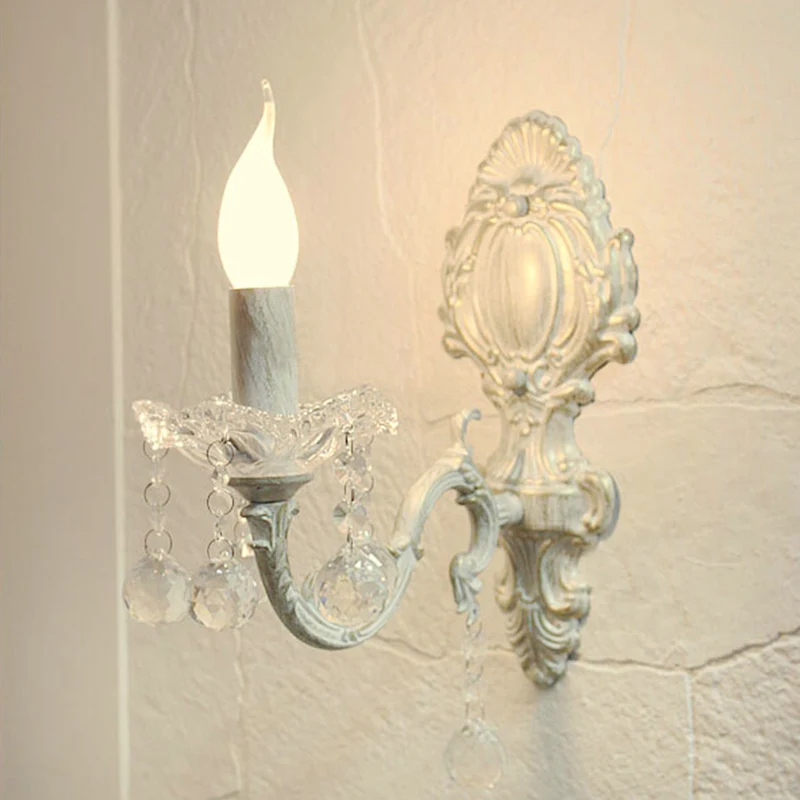 Metalen kaars wandlamp landelijke deuropening muurverlichtingsideeën wit met kristallen drapering Clearhalo