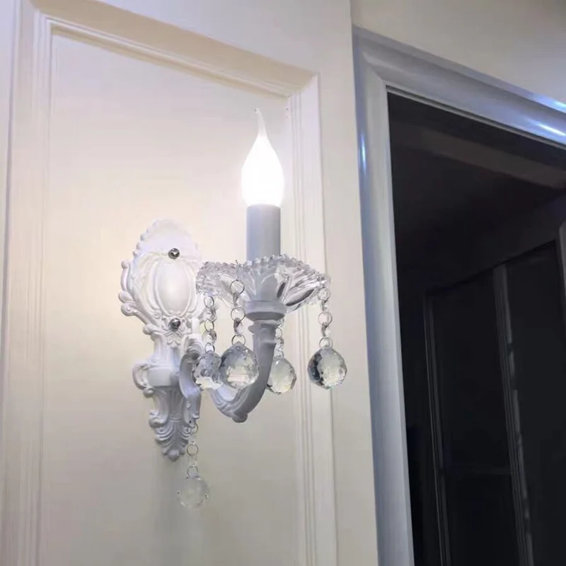 Metalen kaars wandlamp landelijke deuropening muurverlichtingsideeën wit met kristallen drapering Clearhalo