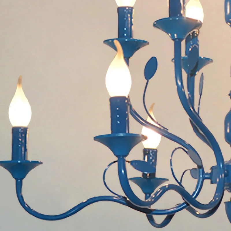 Metalen kaarsvorm hangende kroonluchter Vintage 10/12/16 lichts restaurant hangende plafondlamp blauw Clearhalo