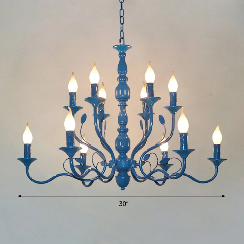Metalen kaarsvorm hangende kroonluchter Vintage 10/12/16 lichts restaurant hangende plafondlamp blauw Clearhalo