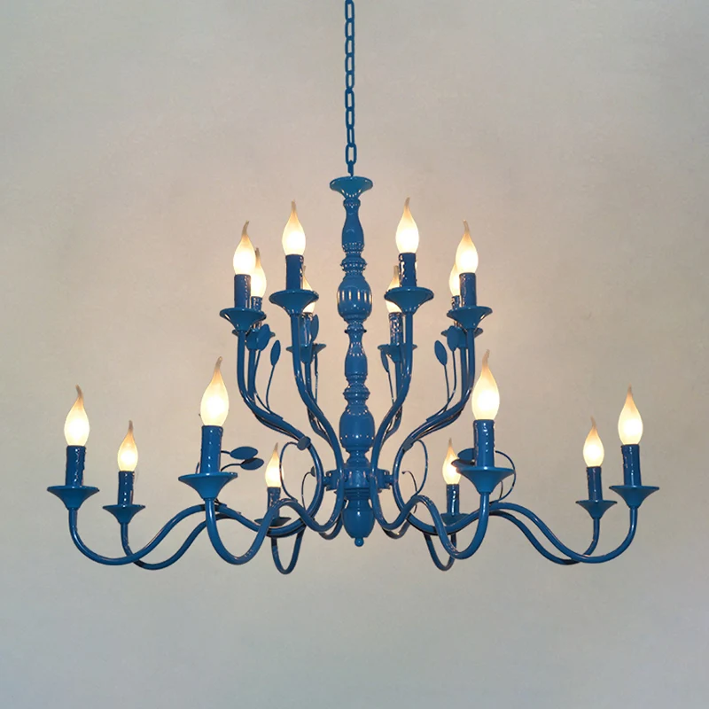 Metalen kaarsvorm hangende kroonluchter Vintage 10/12/16 lichts restaurant hangende plafondlamp blauw Clearhalo