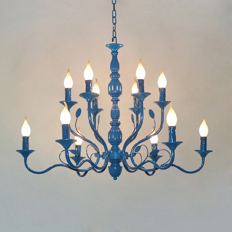 Metalen kaarsvorm hangende kroonluchter Vintage 10/12/16 lichts restaurant hangende plafondlamp blauw Clearhalo