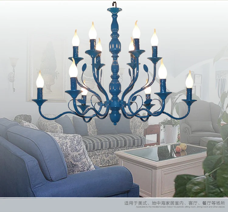 Metalen kaarsvorm hangende kroonluchter Vintage 10/12/16 lichts restaurant hangende plafondlamp blauw Clearhalo