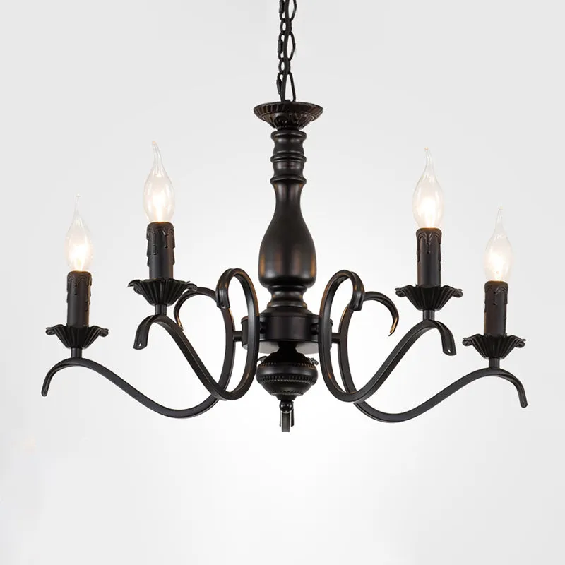 Metalen kaarsvormige plafondkroonluchter antieke 3/5/6 lichts hangende hanglamp zwart Clearhalo