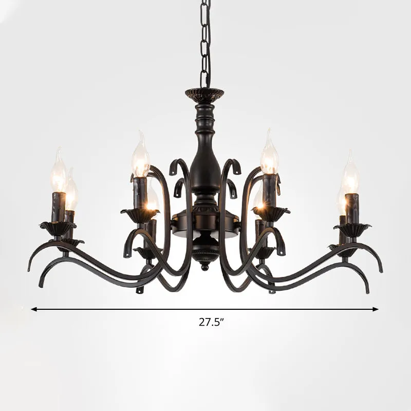 Metalen kaarsvormige plafondkroonluchter antieke 3/5/6 lichts hangende hanglamp zwart Clearhalo