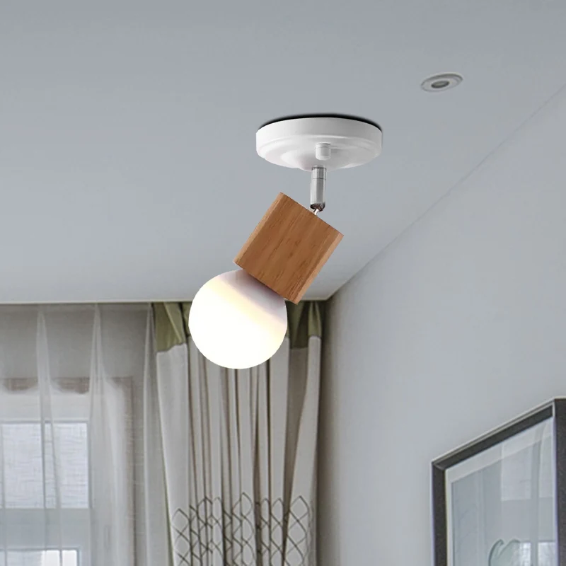 Metalen kale lamp, semi-inbouw plafondlamp, modern, 1 licht, witte afwerking, inbouw met houten blad Clearhalo