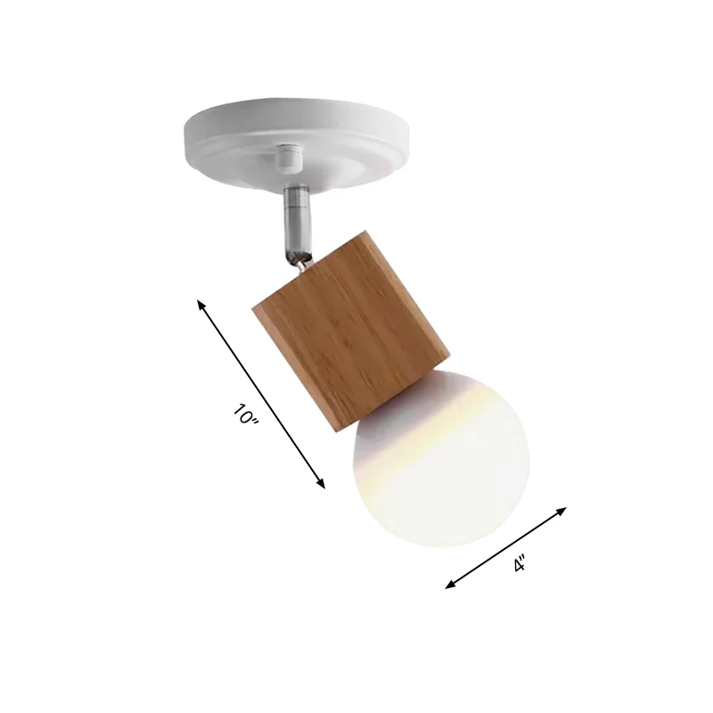 Metalen kale lamp, semi-inbouw plafondlamp, modern, 1 licht, witte afwerking, inbouw met houten blad Clearhalo