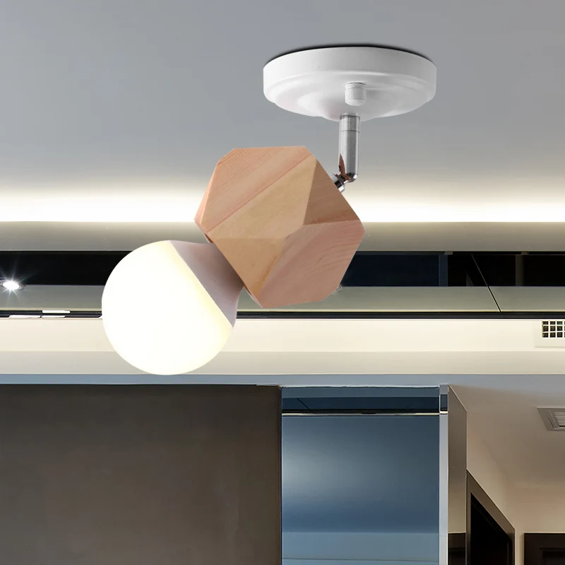 Metalen kale lamp, semi-inbouw plafondlamp, modern, 1 licht, witte afwerking, inbouw met houten blad Clearhalo