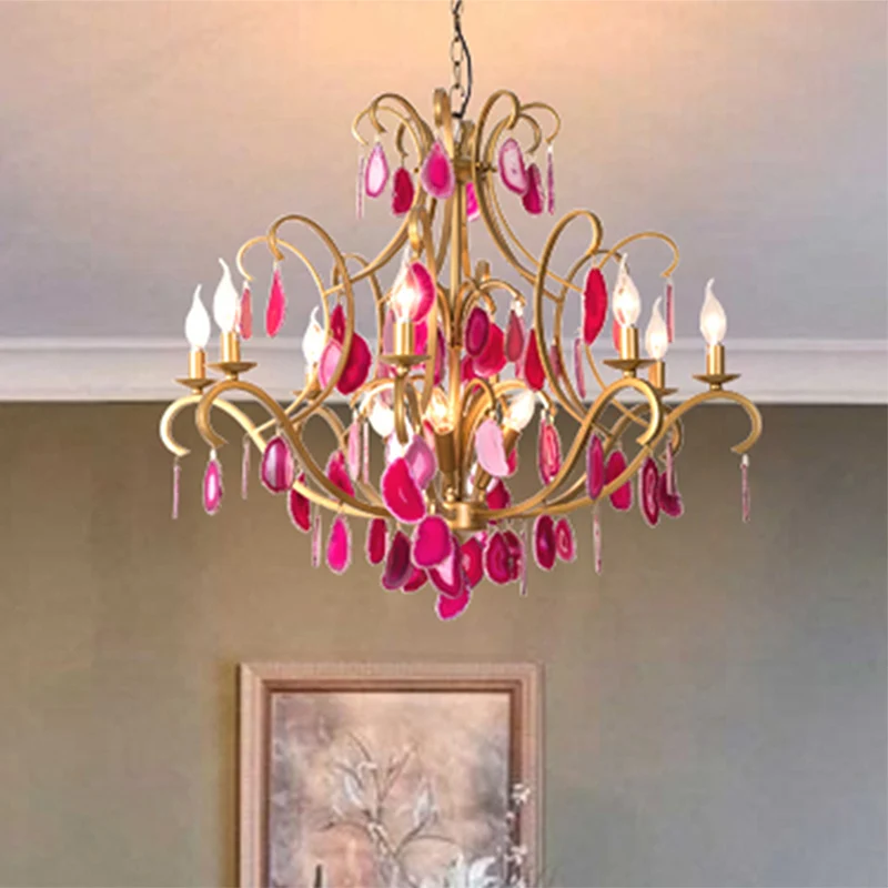 Metalen kandelaar plafondkroonluchter landelijk 5/9/12 lichten eetkamer hangende hanglamp rood / blauw / rozerood Clearhalo