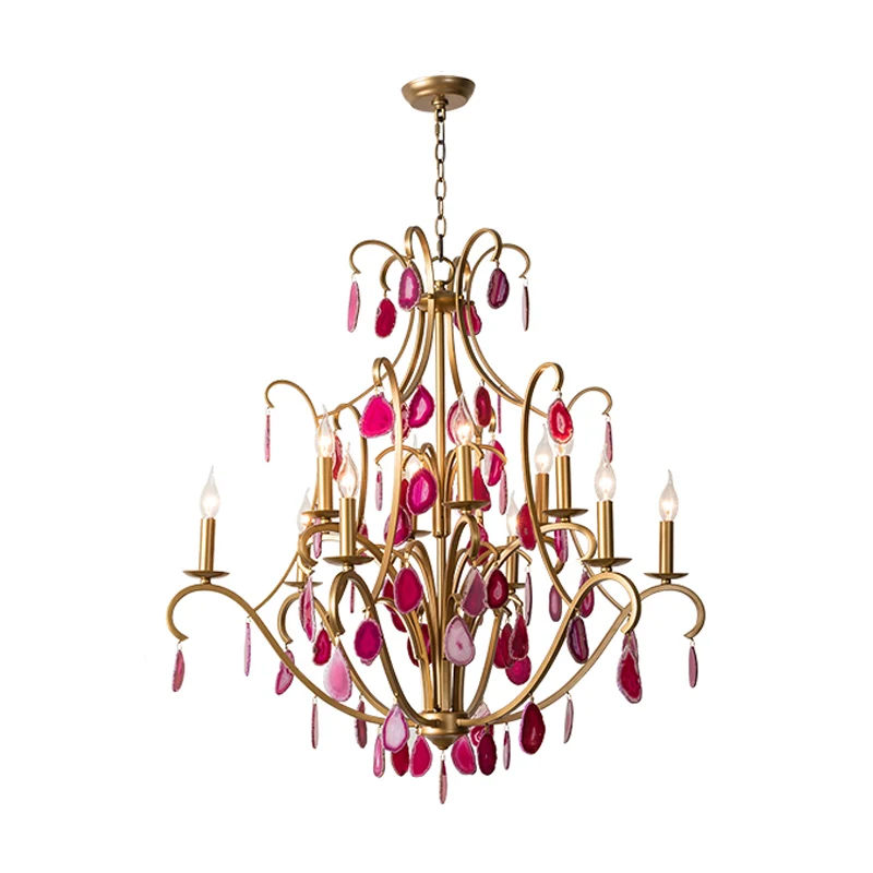 Metalen kandelaar plafondkroonluchter landelijk 5/9/12 lichten eetkamer hangende hanglamp rood / blauw / rozerood Clearhalo