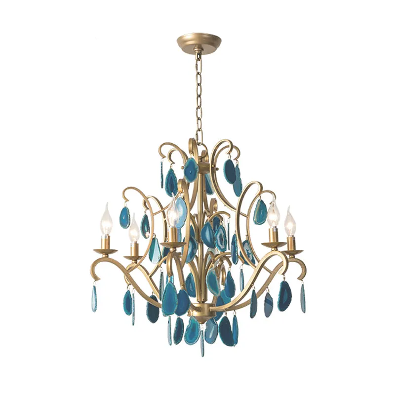 Metalen kandelaar plafondkroonluchter landelijk 5/9/12 lichten eetkamer hangende hanglamp rood / blauw / rozerood Clearhalo