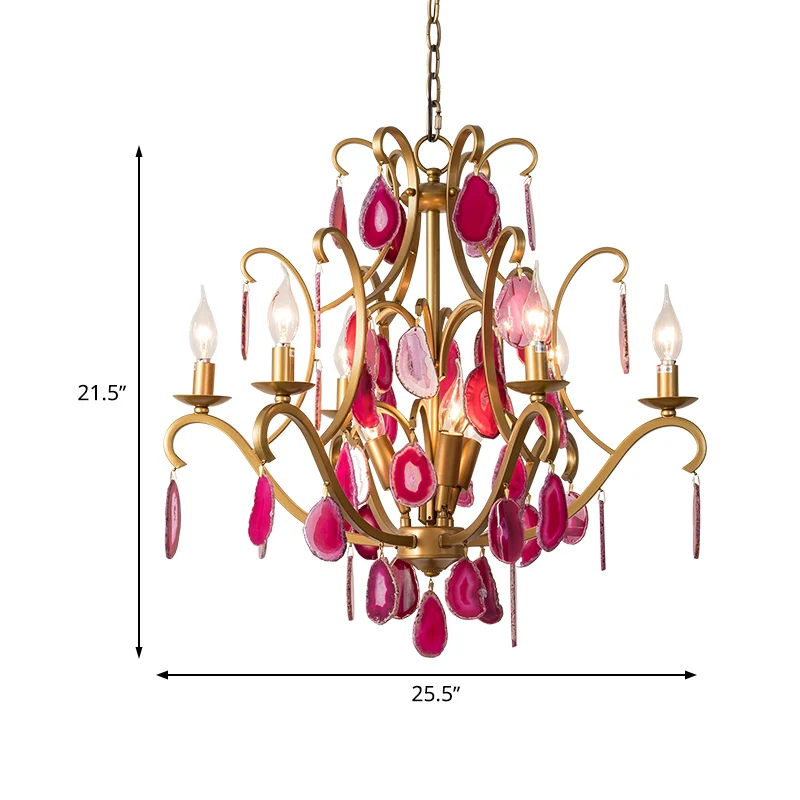 Metalen kandelaar plafondkroonluchter landelijk 5/9/12 lichten eetkamer hangende hanglamp rood / blauw / rozerood Clearhalo