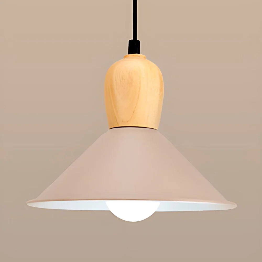 Metalen kegelvormige hanglamp met houten lampvoet, 1 kops hanglamp Scandinavische stijl voor op kantoor Clearhalo