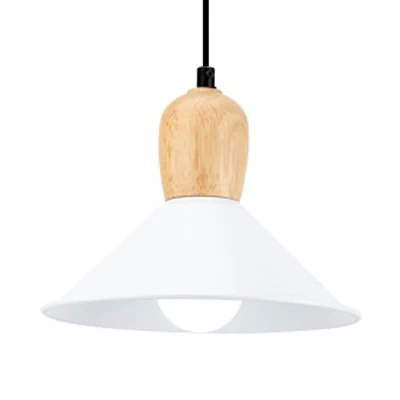 Metalen kegelvormige hanglamp met houten lampvoet, 1 kops hanglamp Scandinavische stijl voor op kantoor Clearhalo