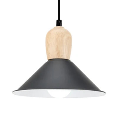 Metalen kegelvormige hanglamp met houten lampvoet, 1 kops hanglamp Scandinavische stijl voor op kantoor Clearhalo
