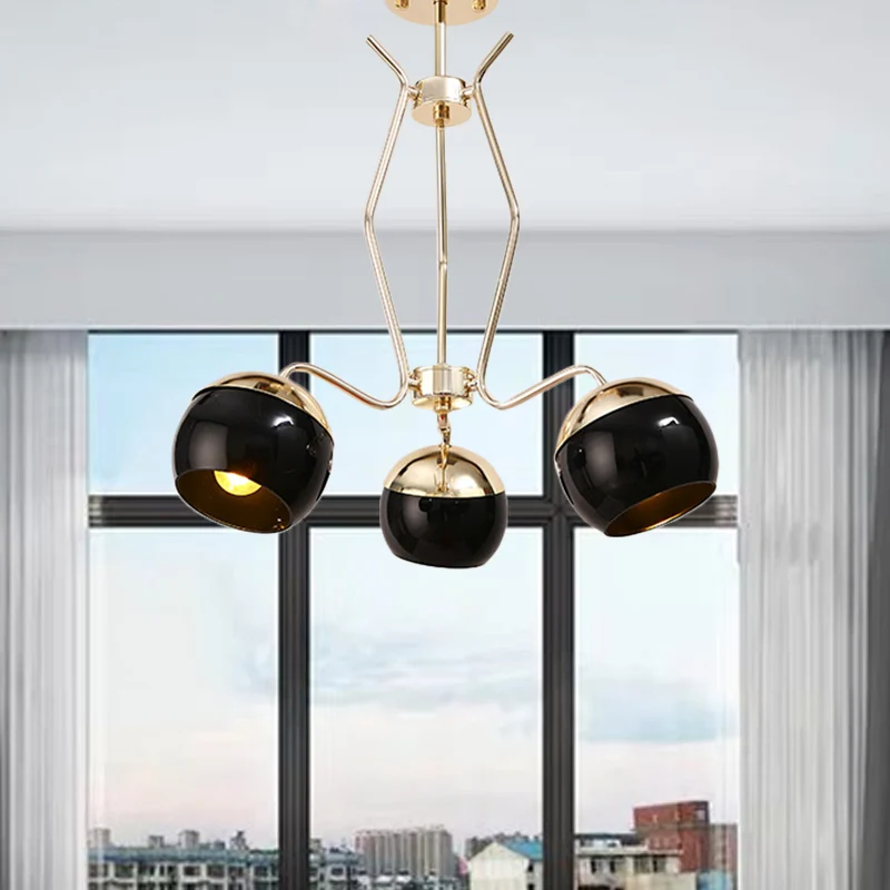 Metalen koepel hangende verlichting moderne Scandinavische stijl 3/6-koppige kroonluchter hanglamp zwart Clearhalo