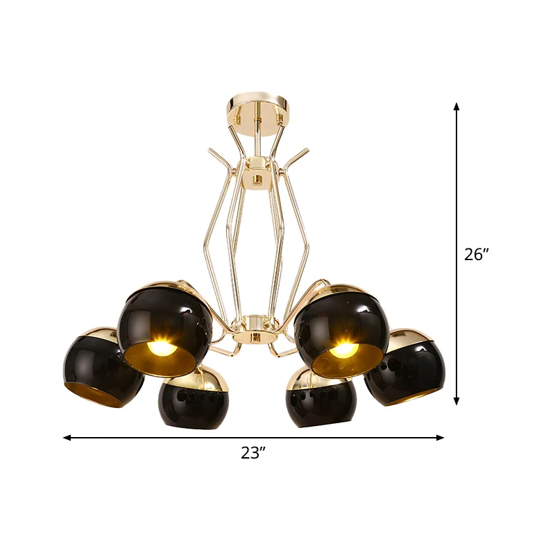 Metalen koepel hangende verlichting moderne Scandinavische stijl 3/6-koppige kroonluchter hanglamp zwart Clearhalo