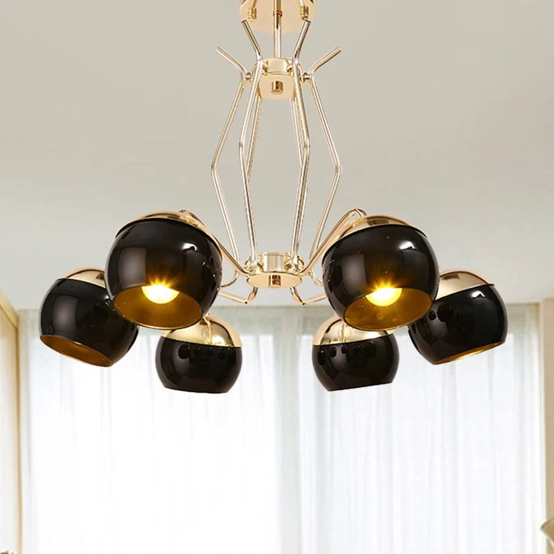 Metalen koepel hangende verlichting moderne Scandinavische stijl 3/6-koppige kroonluchter hanglamp zwart Clearhalo