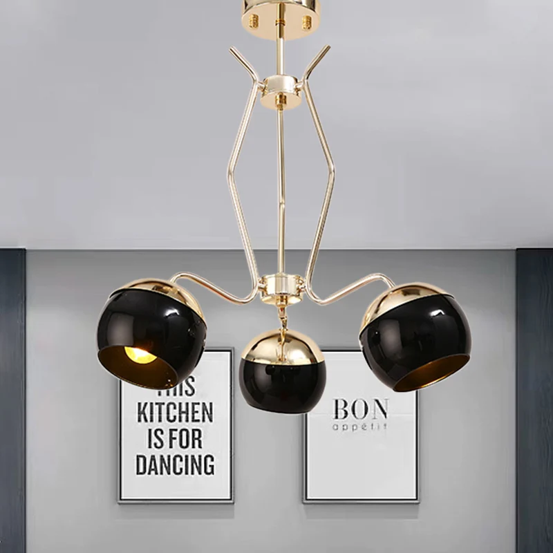 Metalen koepel hangende verlichting moderne Scandinavische stijl 3/6-koppige kroonluchter hanglamp zwart Clearhalo