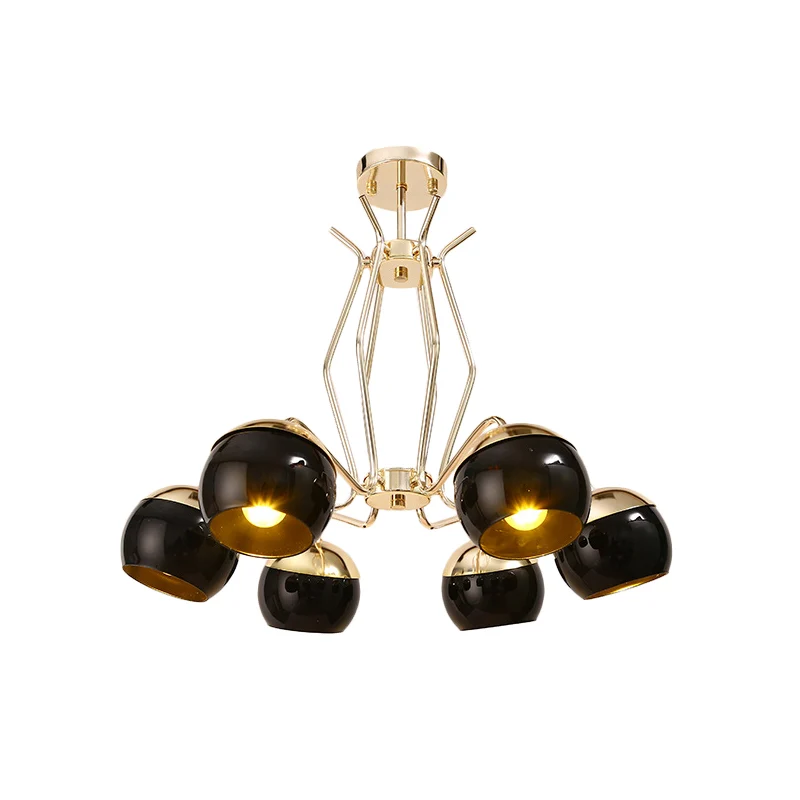 Metalen koepel hangende verlichting moderne Scandinavische stijl 3/6-koppige kroonluchter hanglamp zwart Clearhalo