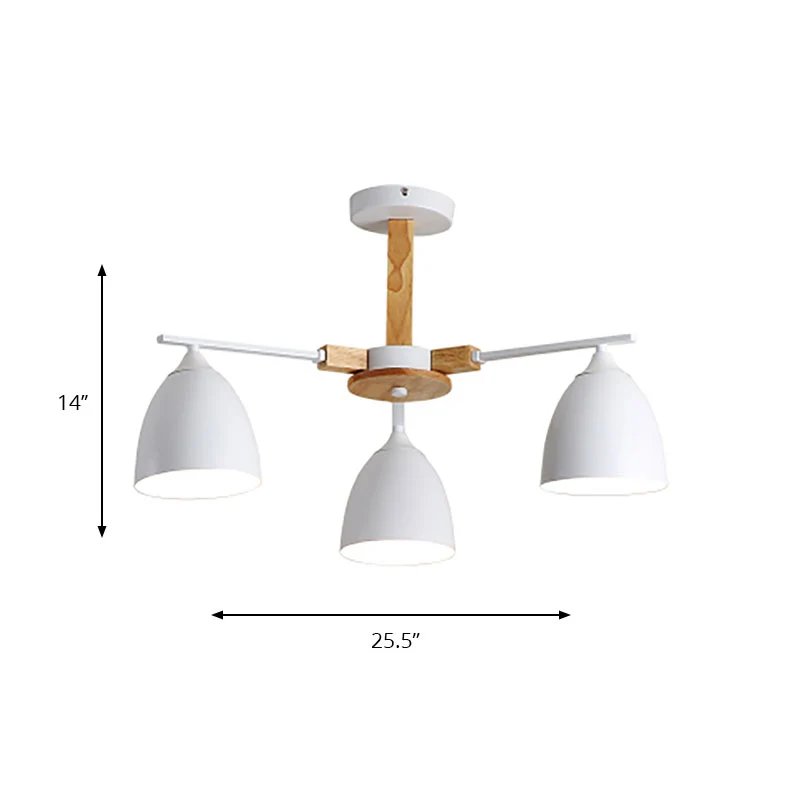Metalen koepelschaduw hangende kroonluchter 3/6 lampen moderne houten arm plafond hanglamp groen/grijs/wit Clearhalo