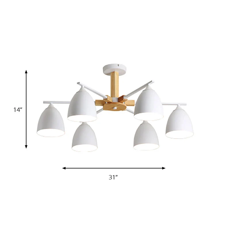 Metalen koepelschaduw hangende kroonluchter 3/6 lampen moderne houten arm plafond hanglamp groen/grijs/wit Clearhalo