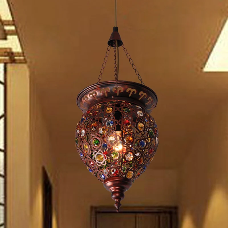 Metalen koperen druppellamp Urn 1 lamp Traditioneel hangend verlichtingsarmatuur voor balkon Clearhalo