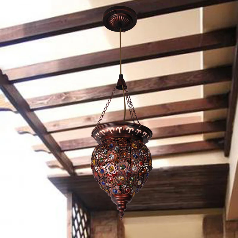 Metalen koperen druppellamp Urn 1 lamp Traditioneel hangend verlichtingsarmatuur voor balkon Clearhalo