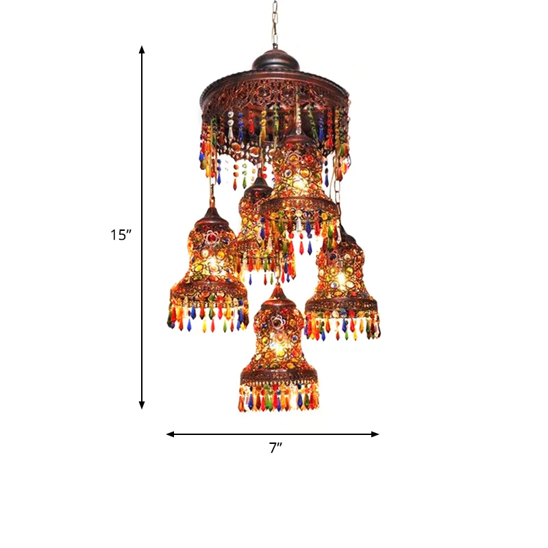 Metalen koperen plafondkroonluchter gebogen 5 lampen Art Deco downlight-hanger voor slaapkamer Clearhalo