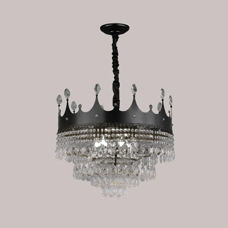 Metalen kroonluchterverlichting voor kinderen, 4/5/6 lampen, zwarte hanglamp met kristallen druppeldecor boven de eettafel...