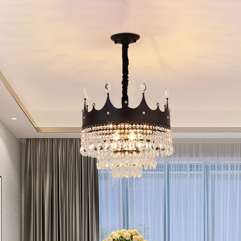 Metalen kroonluchterverlichting voor kinderen, 4/5/6 lampen, zwarte hanglamp met kristallen druppeldecor boven de eettafel...