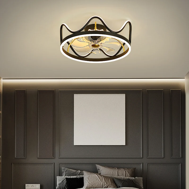 Metalen kroonvormige plafondventilator Lichte kinder-LED semi-inbouwverlichting met afstandsbediening Clearhalo
