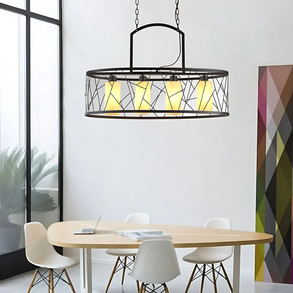 Metalen langwerpige gaasschaduw eilandverlichting boerderij stijlvolle 4-kops eetkamer eilandlamp zwart Clearhalo